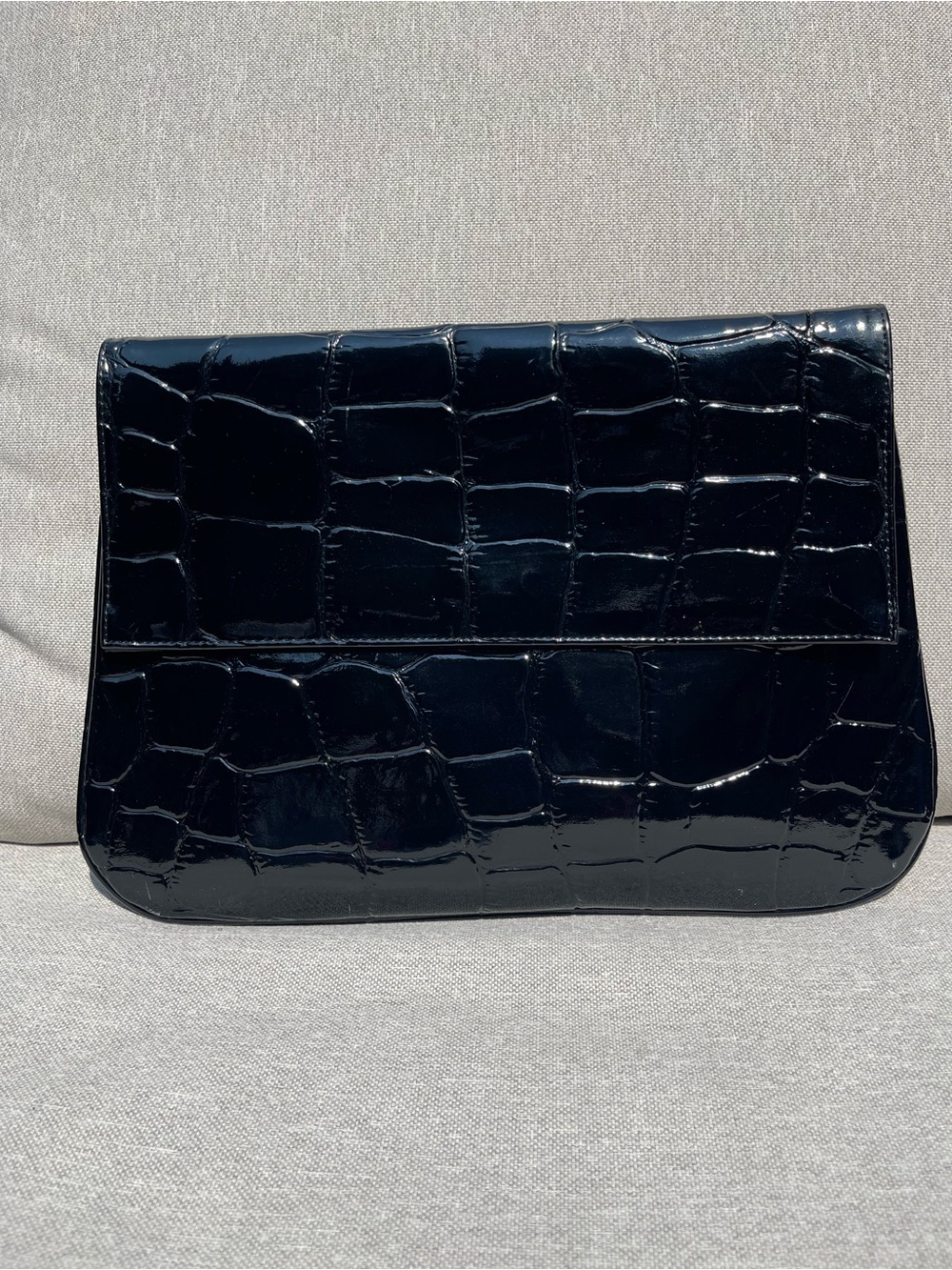 Black Croc-Embossed Patent Leather Clutch - Sleek Evening Bag